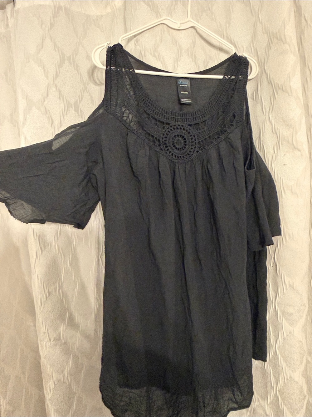Catalina Black Crochet-Yoke Cold-Shoulder Tunic